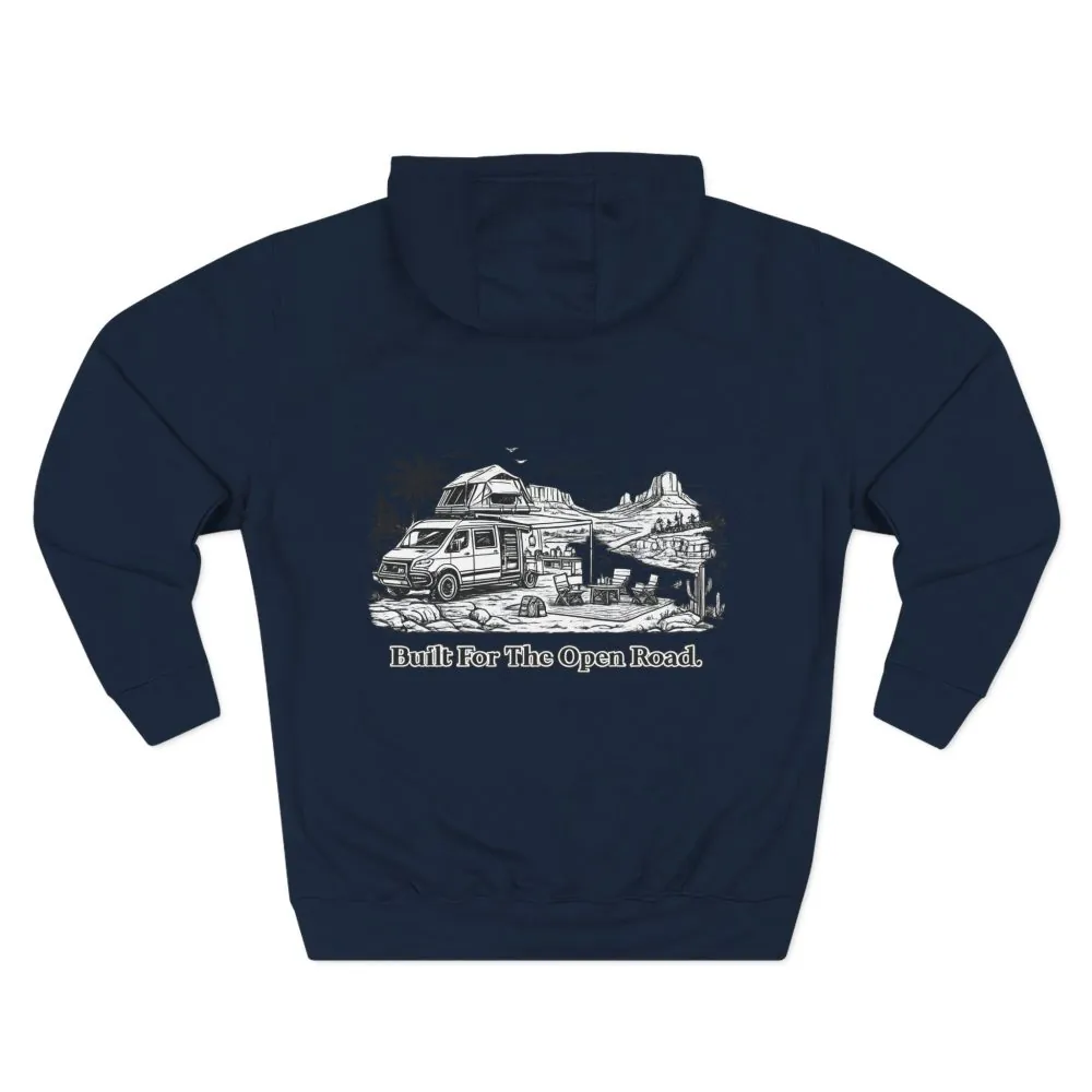 Three-Panel Fleece Hoodie - "Built For The Open Road" Design Minimal-Line