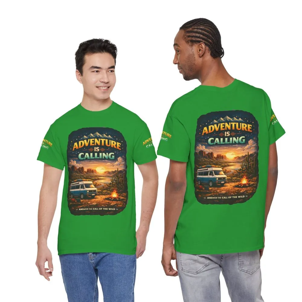 Unisex Heavy Cotton Tee — "Adventure Is Calling" Design Scenic-Line