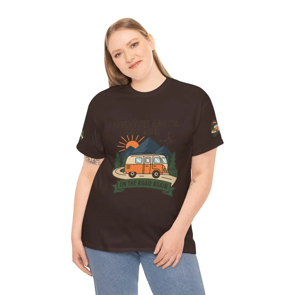 Unisex Heavy Cotton Tee — 'Adventure Awaits. Go Find It' Camper Van T‑Shirt