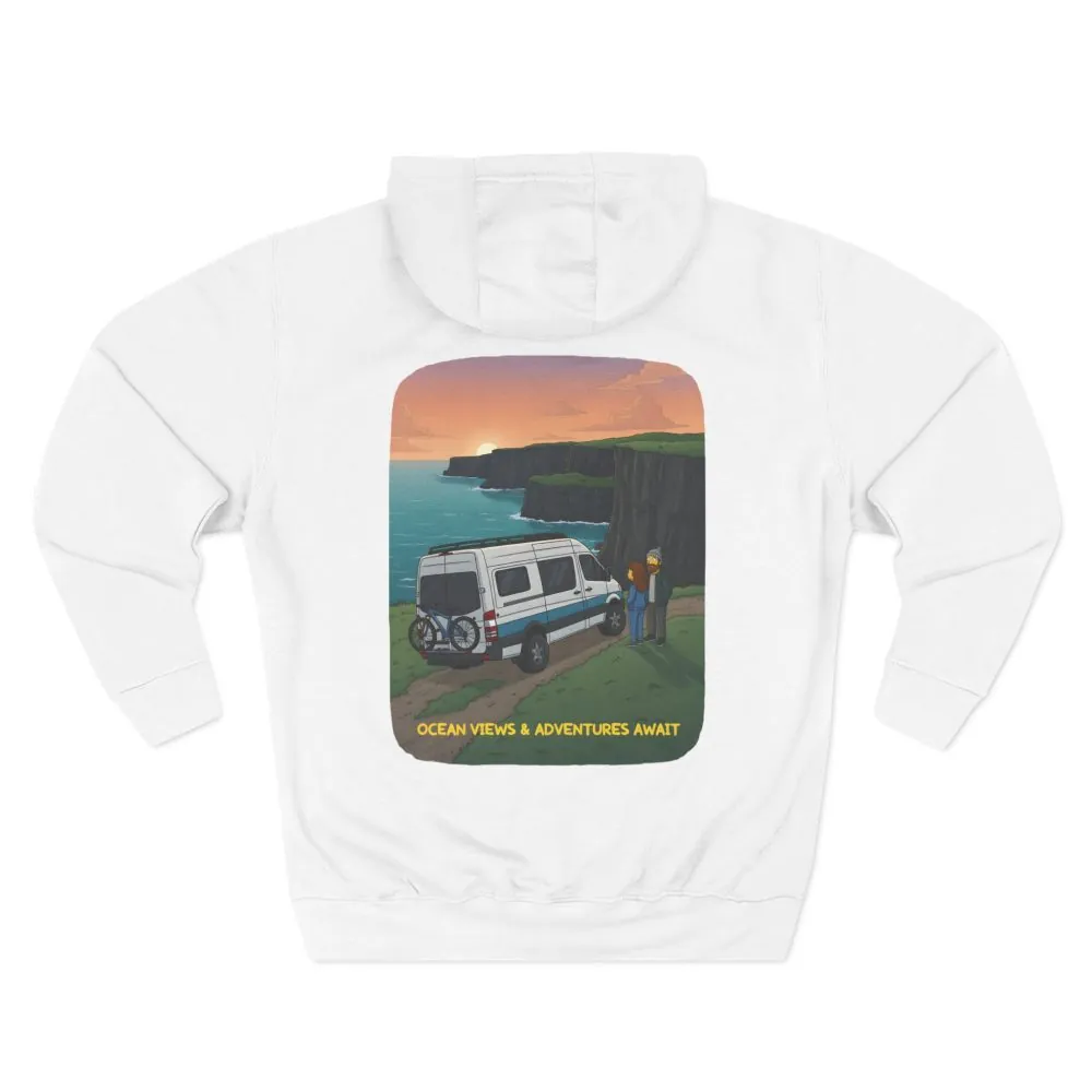 Three-Panel Fleece Hoodie - "Ocean Views-Adventures Awaits" Design Sitcom-Line