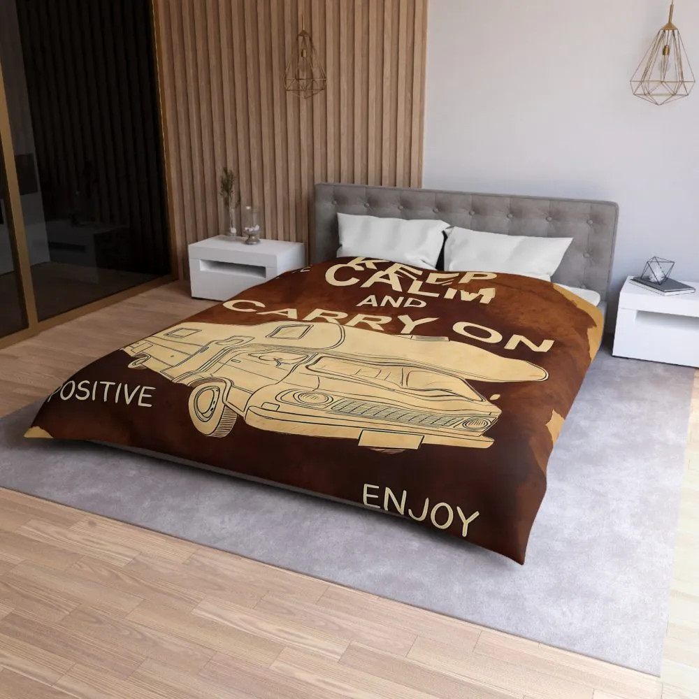 Duvet Cover - "Keep Calm and Carry On" RV Camper Retro Travel Microfiber Duvet