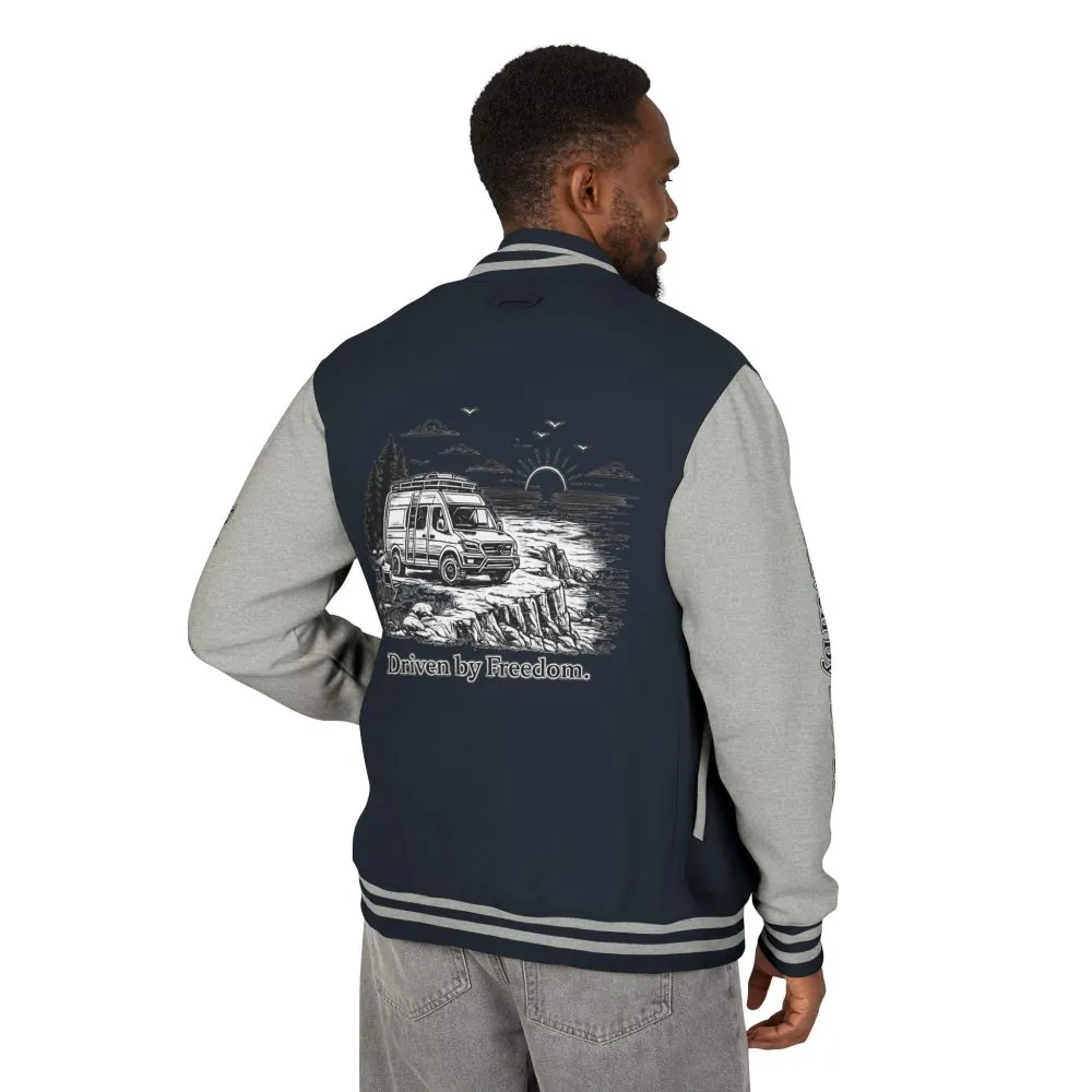 Unisex Heavyweight Letterman Jacket — "Driven By freedom" Travel Varsity Coat
