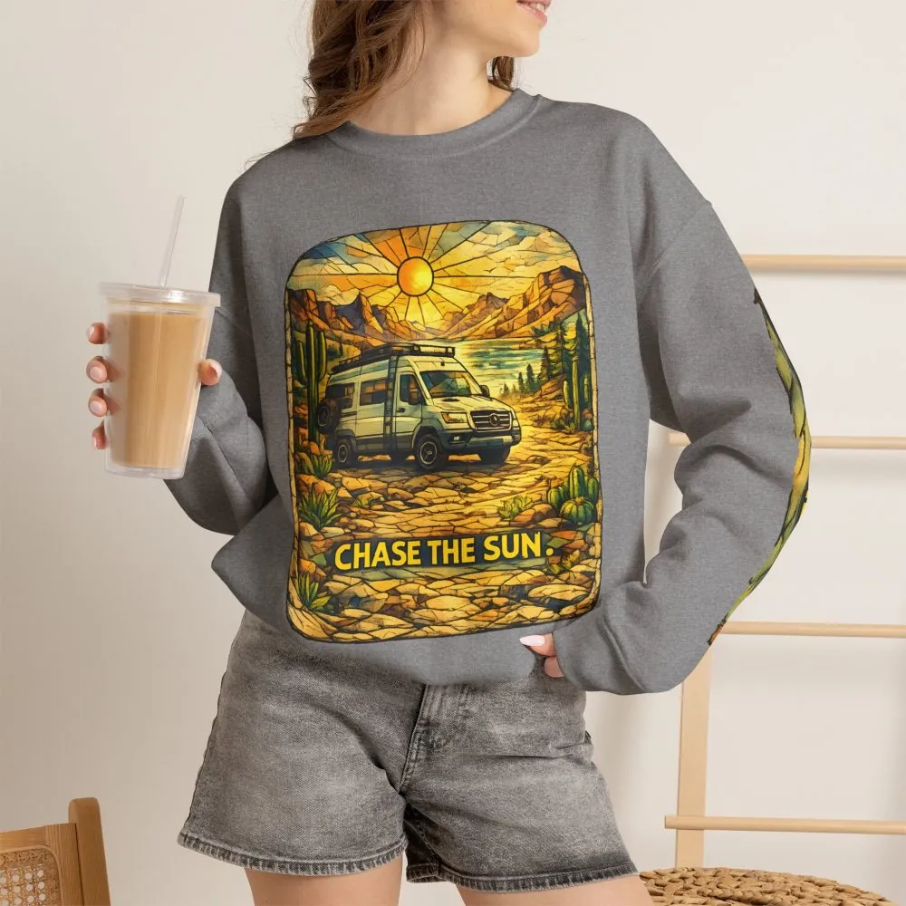 Unisex Heavy Blend™ Crewneck Sweatshirt — "Chase The Sun" Design Cubic-Line