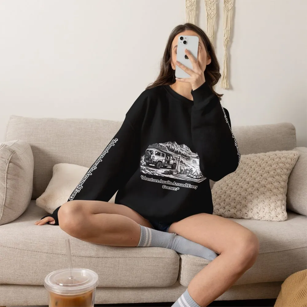 13281539369347282520_2048.jpeg Unisex Heavy Blend™ Crewneck Sweatshirt — "Adventure Awaits Around Every Corner" Design Minimal-Line