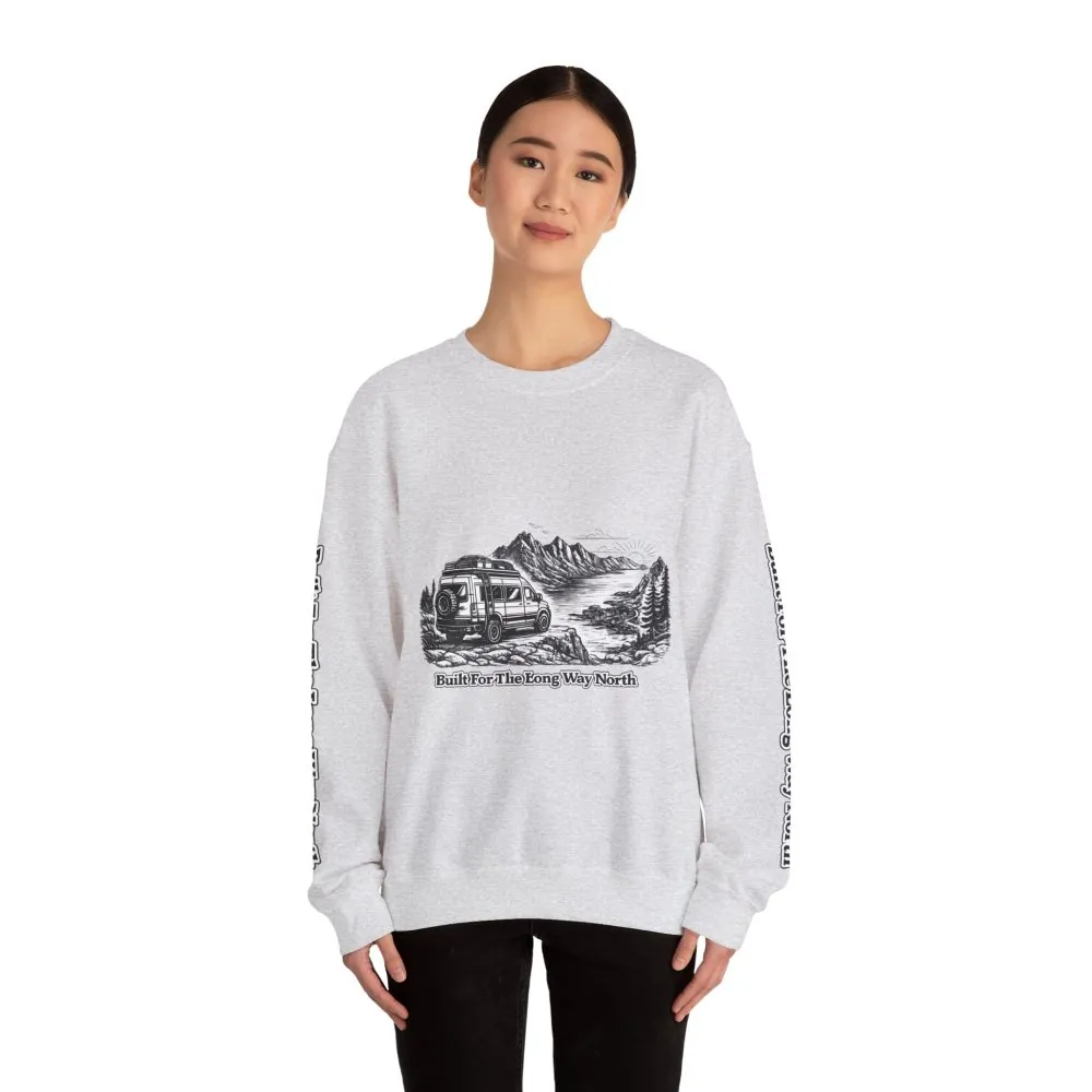 Unisex Heavy Blend™ Crewneck Sweatshirt — "Built For The Long Way North" Design Minimal-Line