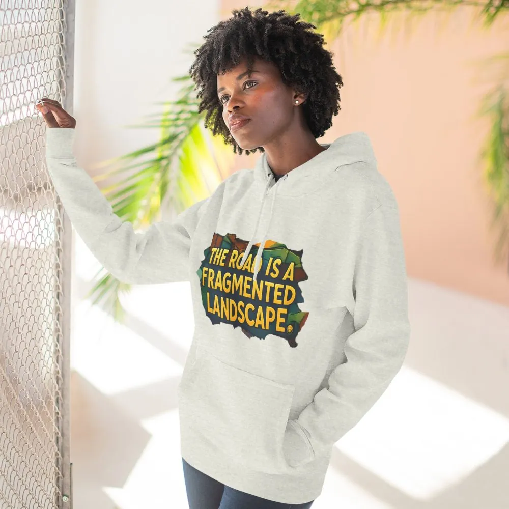 Three-Panel Fleece Hoodie - "The Road Is A Fragmented Landscape" Design Cubic-Line