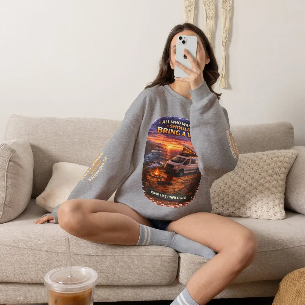 13300605545291644052_2048.jpeg Unisex Heavy Blend™ Crewneck Sweatshirt — "All Who wander Should Bring A Van" Design Scenic-Line