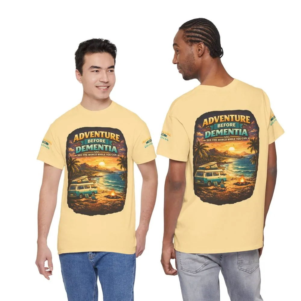 Unisex Heavy Cotton Tee — "Adventure Before Dementia" Design Scenic-Line