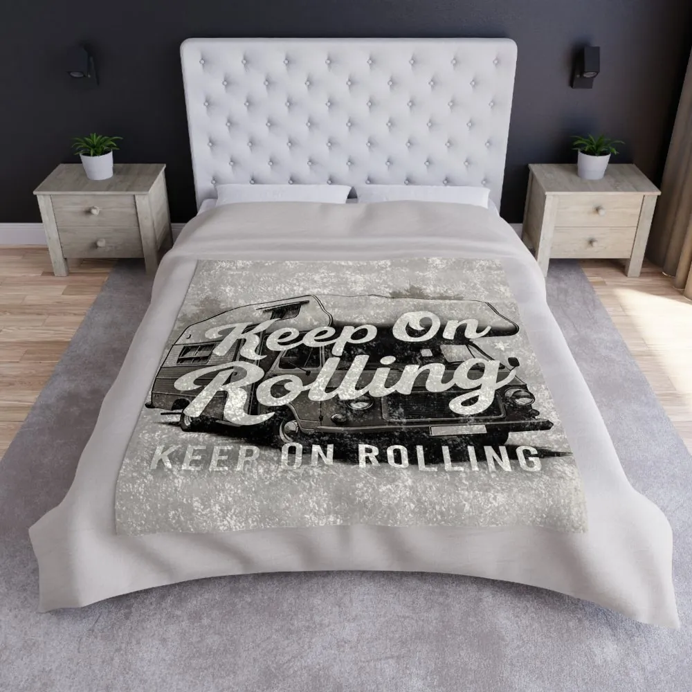 Crushed Velvet Blanket — "Keep On Rolling" RV Camper Throw Blanket