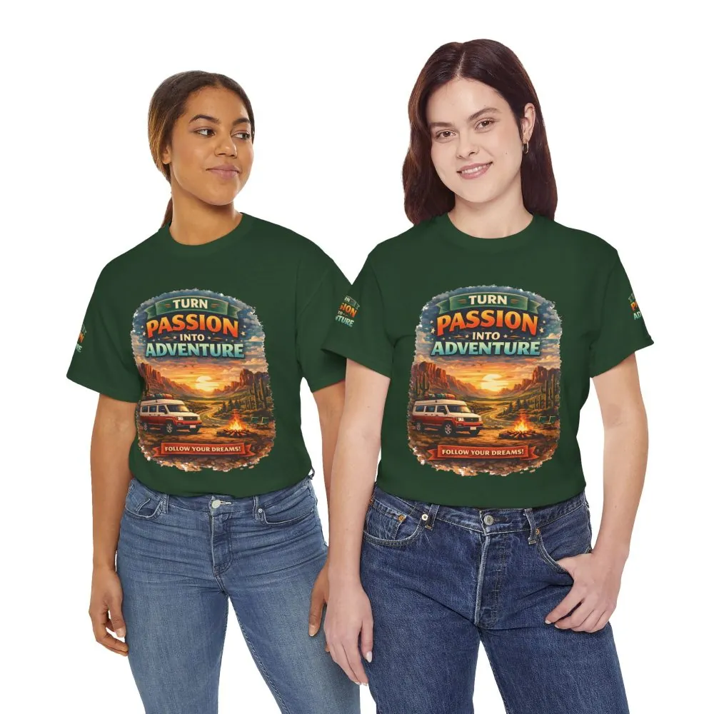 Unisex Heavy Cotton Tee — "Turn Passion Into Adventure" Design Scenic-Line