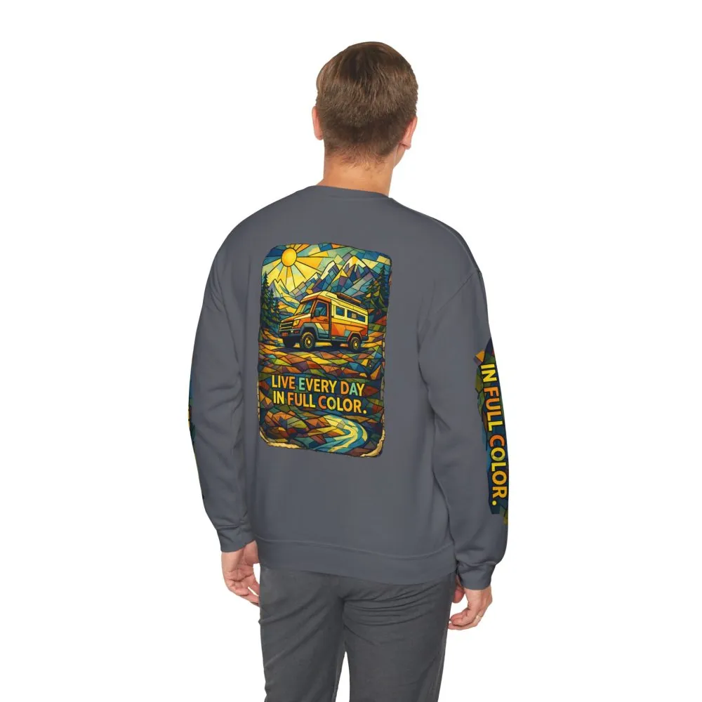Unisex Heavy Blend™ Crewneck Sweatshirt — "Live Every Day InFull Color" Design Cubic-Line