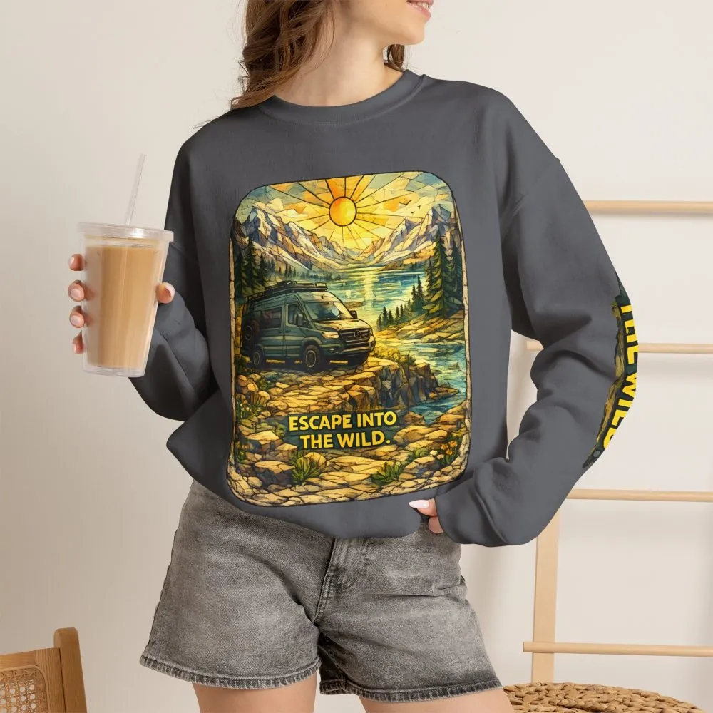 Unisex Heavy Blend™ Crewneck Sweatshirt — "Escape Into The Wild" Design Cubic-Line