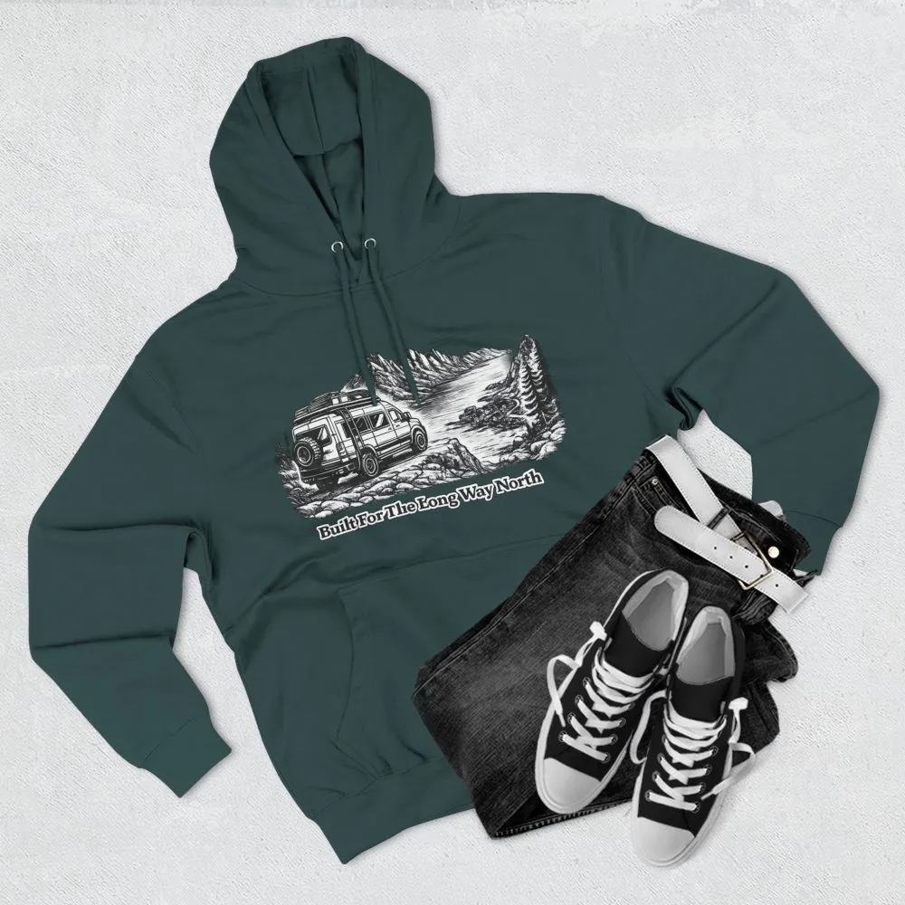 Three-Panel Fleece Hoodie - "Built For The Long Way North" Design Minimal-Line
