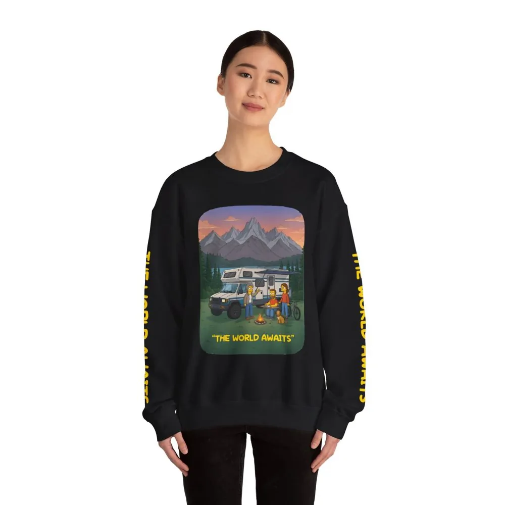 13347774384254863549_2048.jpeg Unisex Heavy Blend™ Crewneck Sweatshirt — "The World Awaits" Design Sitcom-Line