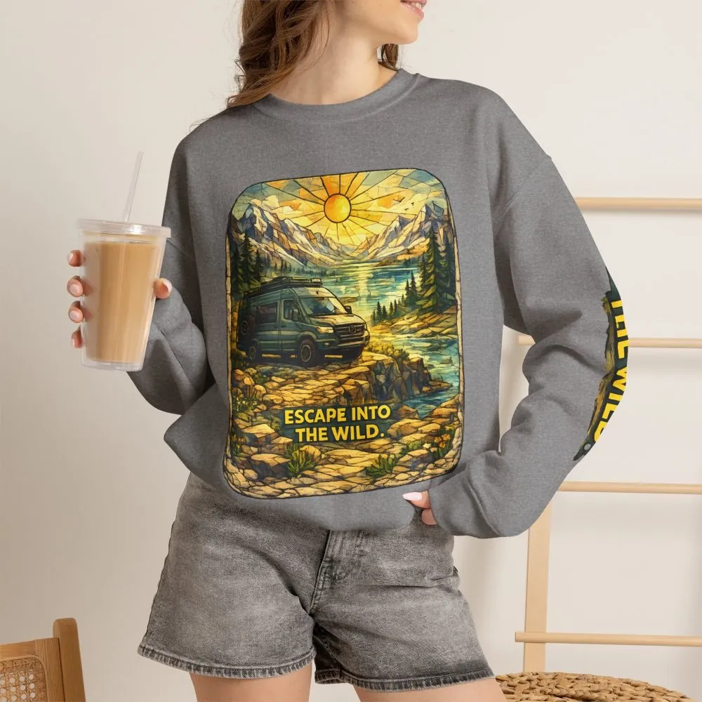 Unisex Heavy Blend™ Crewneck Sweatshirt — "Escape Into The Wild" Design Cubic-Line