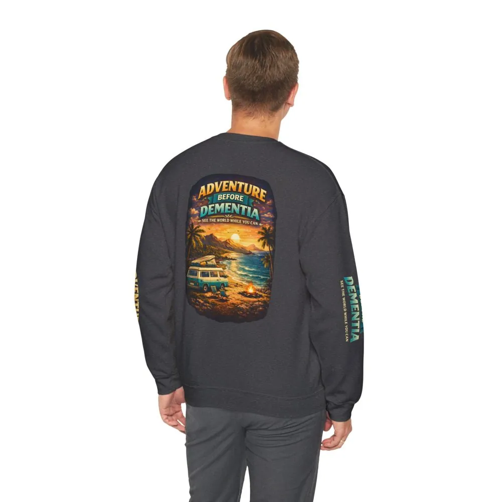 Unisex Heavy Blend™ Crewneck Sweatshirt — "Adventure Before Dementia" Design Scenic-Line
