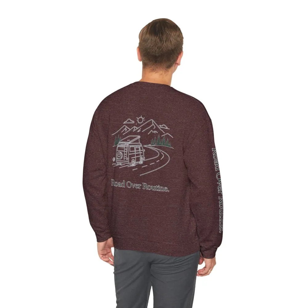 13352903351206794463_2048.jpeg Unisex Heavy Blend™ Crewneck Sweatshirt — "Road Over Routine" Design Minimal-Line
