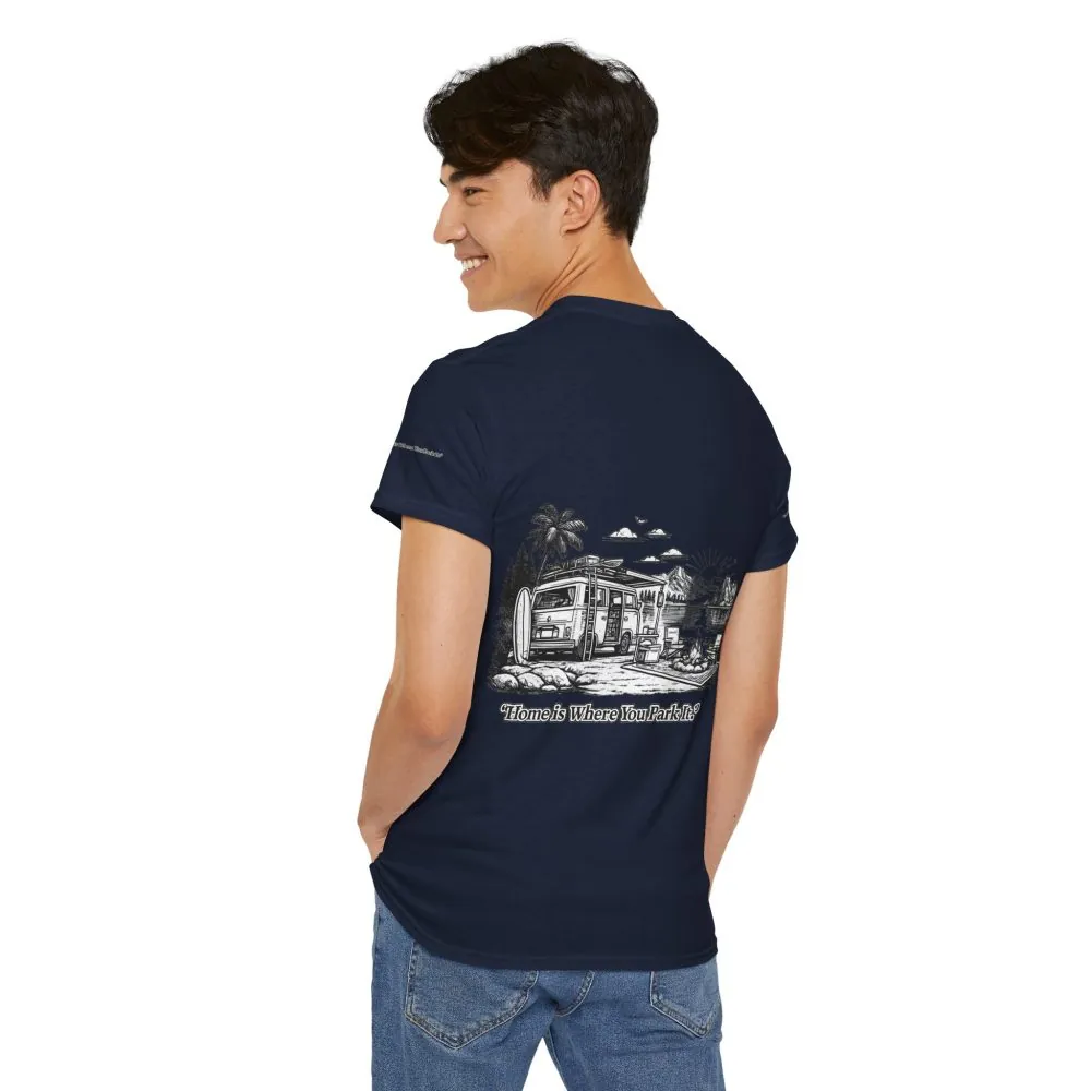 Unisex Heavy Cotton Tee — "Home Is Where You Park It" Design Minimal-Line