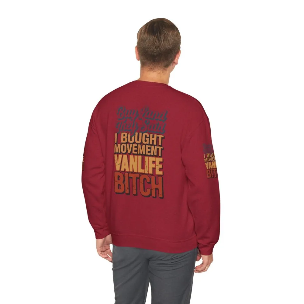 Unisex Heavy Blend™ Crewneck Sweatshirt — "Buy Land They Said" Design F**K-Line