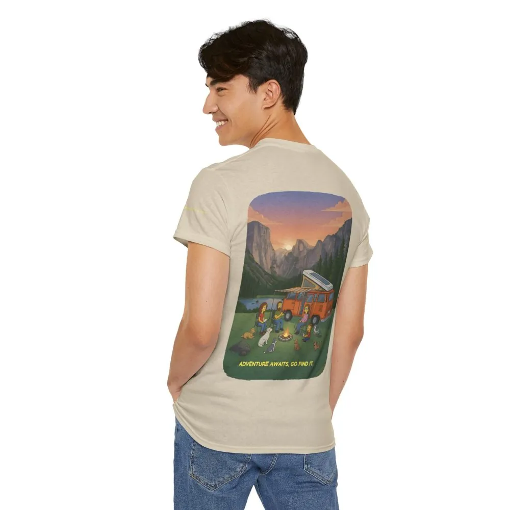 Unisex Heavy Cotton Tee — "Adventure Awaits-Go Find It" Design Sitcom-Line