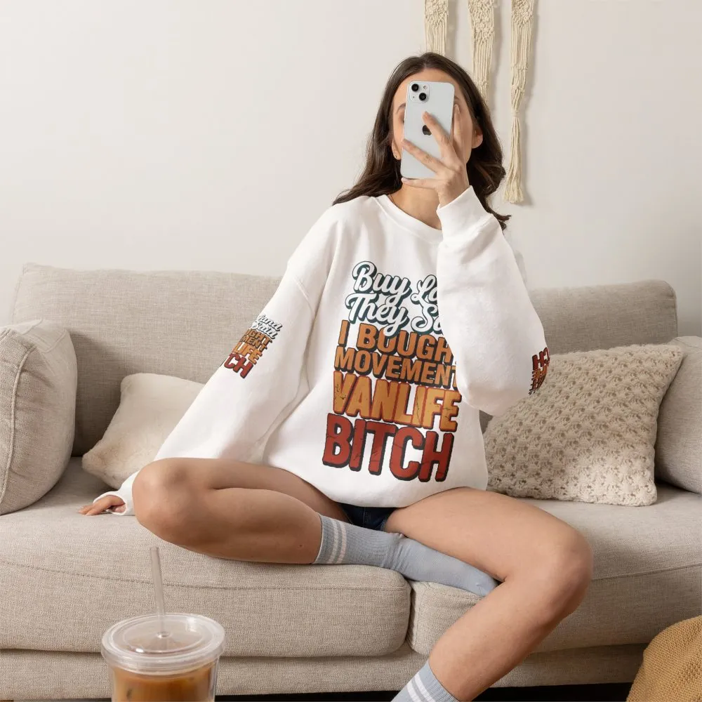 Unisex Heavy Blend™ Crewneck Sweatshirt — "Buy Land They Said" Design F**K-Line