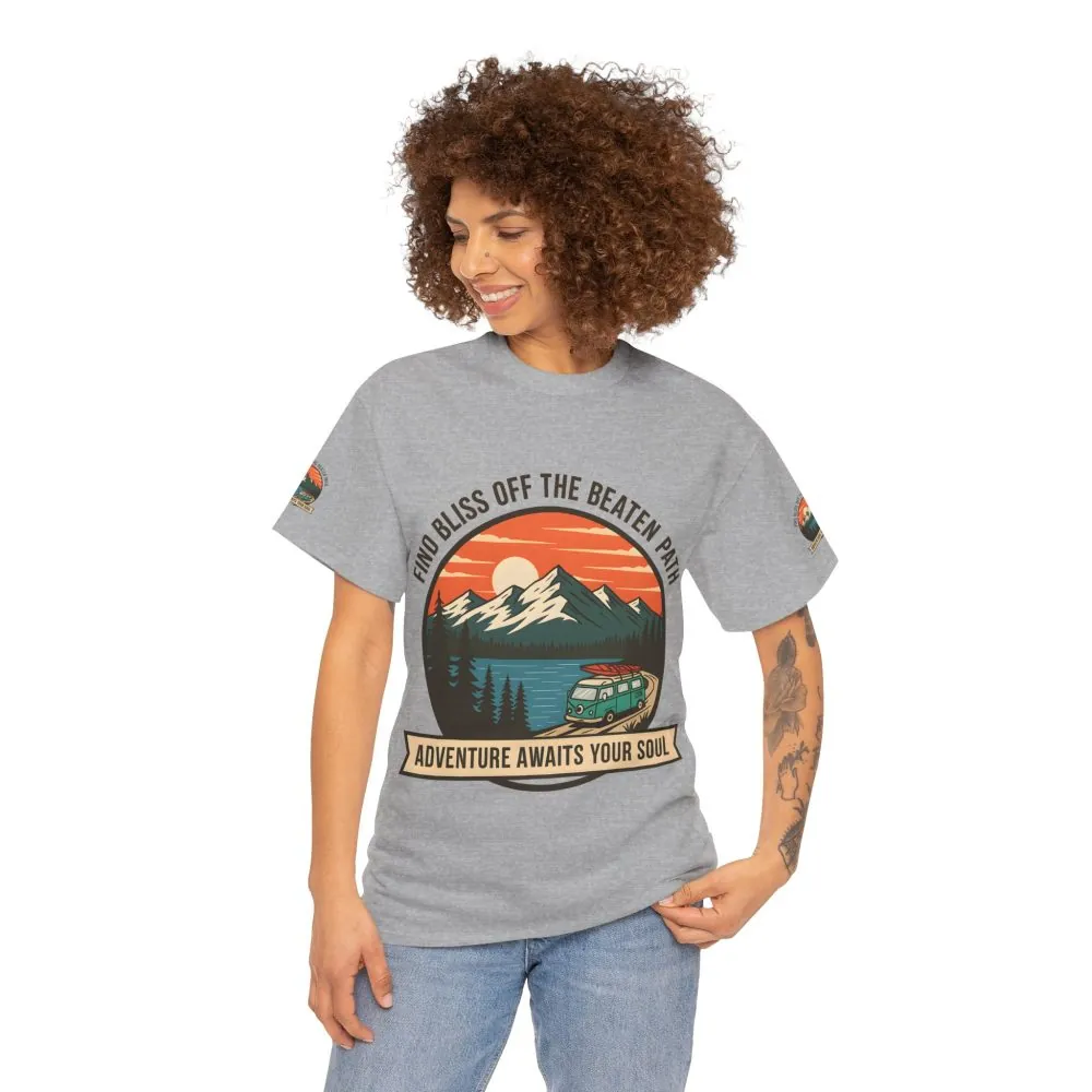 13378576821235387445_2048.jpeg Unisex Heavy Cotton Tee — "Find Bliss Off the Beaten Path" Mountain & Camper T‑Shirt