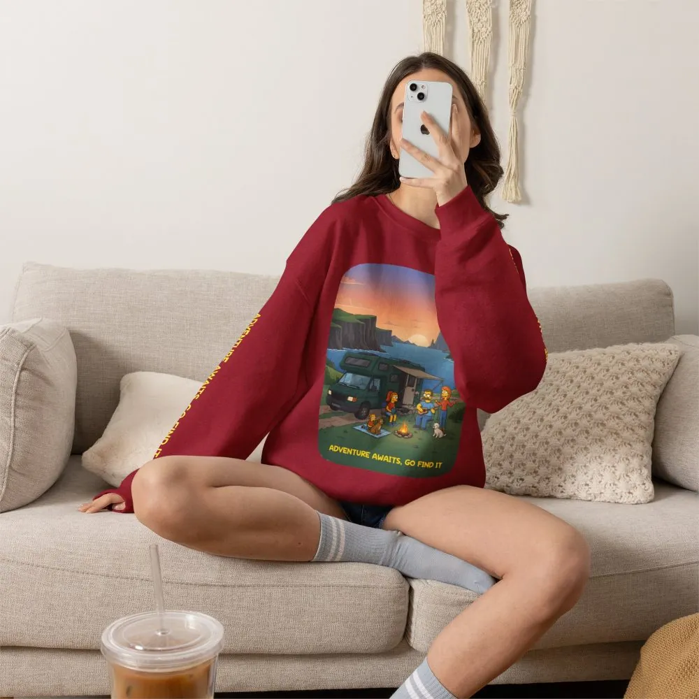 Unisex Heavy Blend™ Crewneck Sweatshirt — "Adventure Awaits-Go Find It"" Design Sitcom-Line