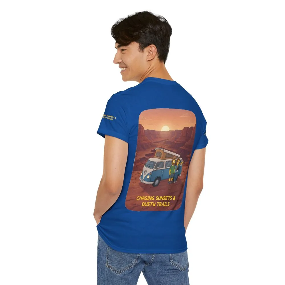 Unisex Heavy Cotton Tee — "Chasing Sunsets And Dusty Trails" Design Sitcom-Line