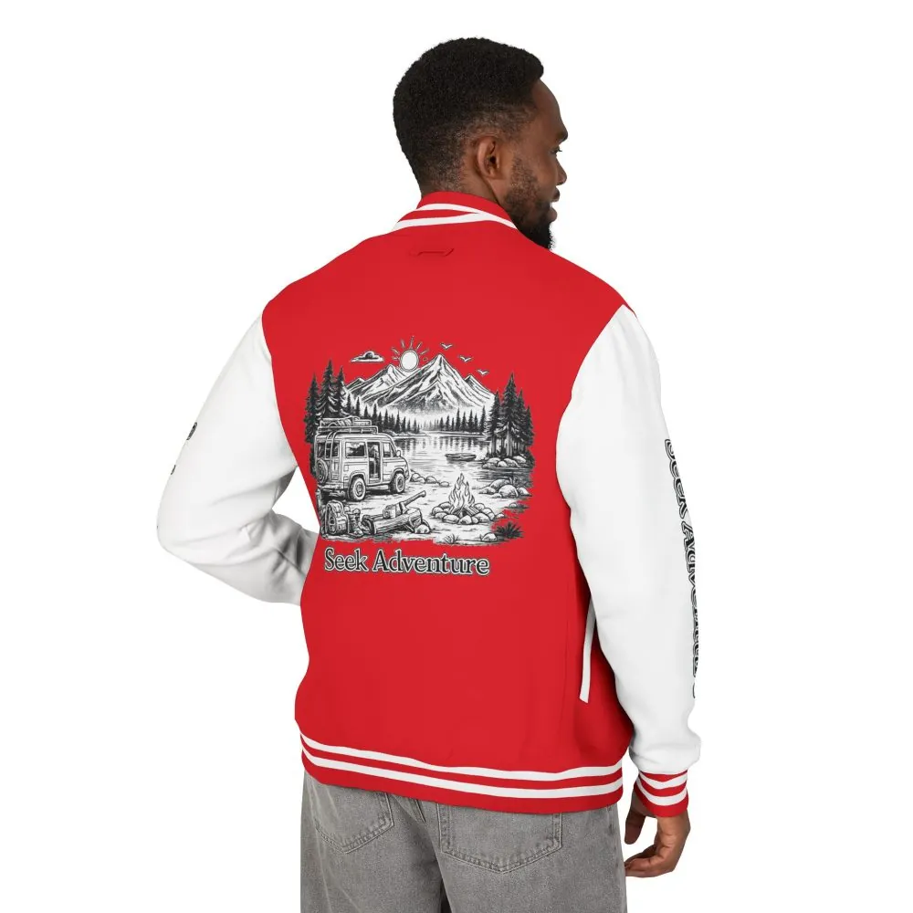 Unisex Heavyweight Letterman Jacket — "Seek Adventure" Travel Varsity Coat