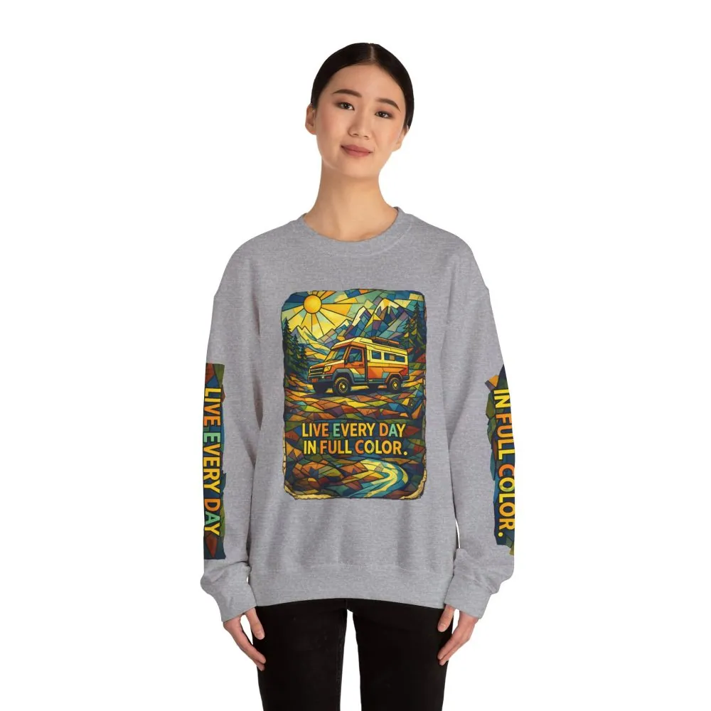 Unisex Heavy Blend™ Crewneck Sweatshirt — "Live Every Day InFull Color" Design Cubic-Line