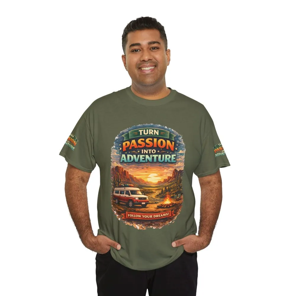 Unisex Heavy Cotton Tee — "Turn Passion Into Adventure" Design Scenic-Line