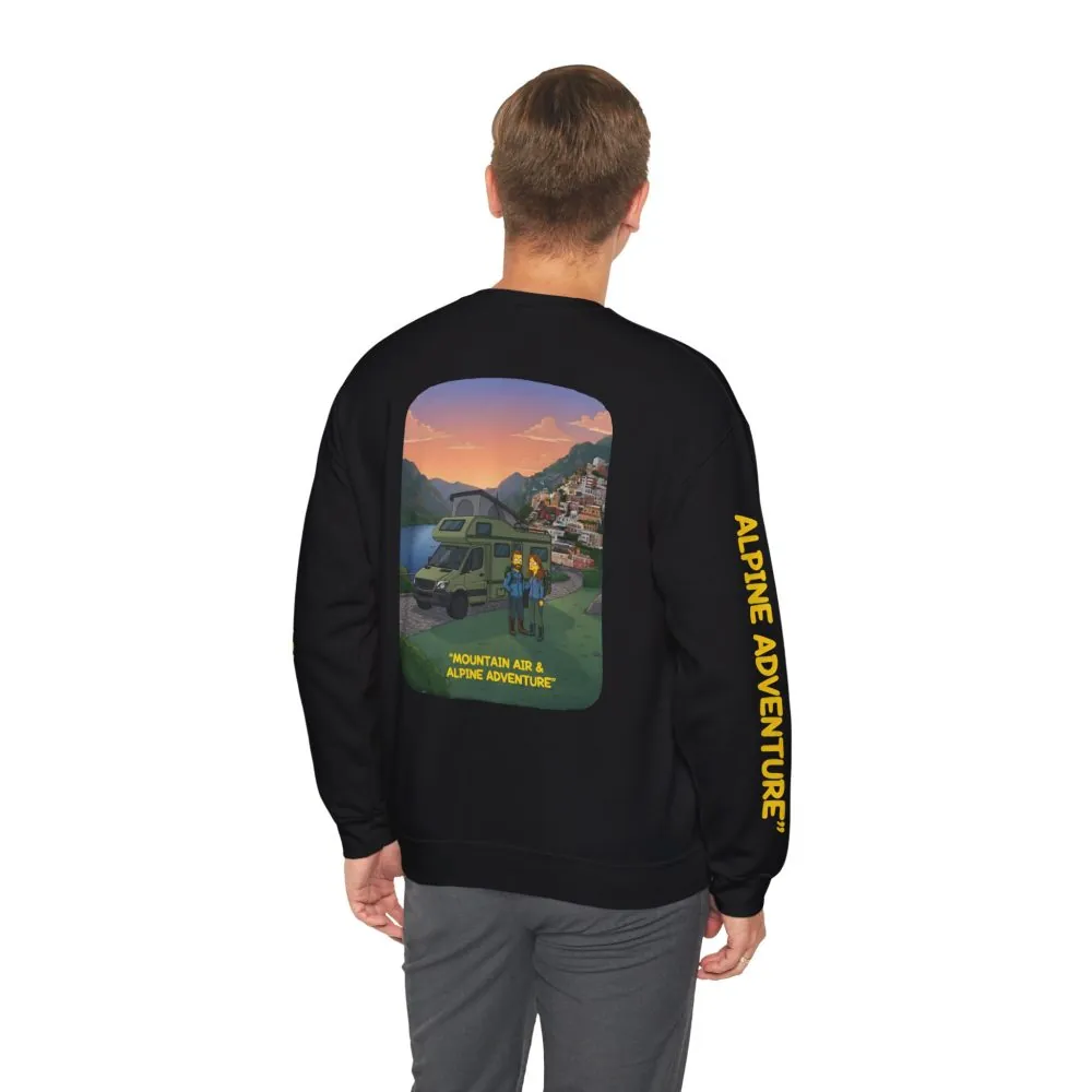 Unisex Heavy Blend™ Crewneck Sweatshirt — "Mountain Air And Alpine Adventure"" Design Sitcom-Line