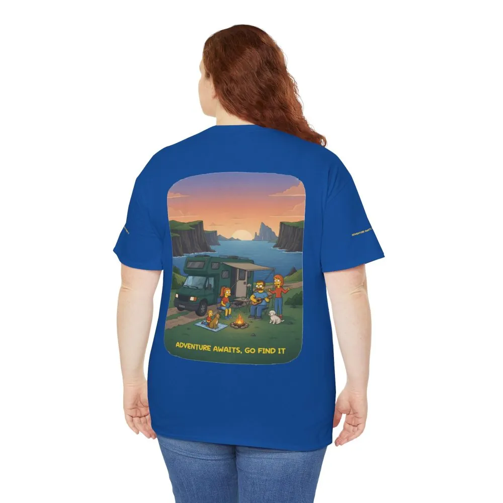 Unisex Heavy Cotton Tee — "Adventure Awaits-Go Find It" Design Sitcom-Line