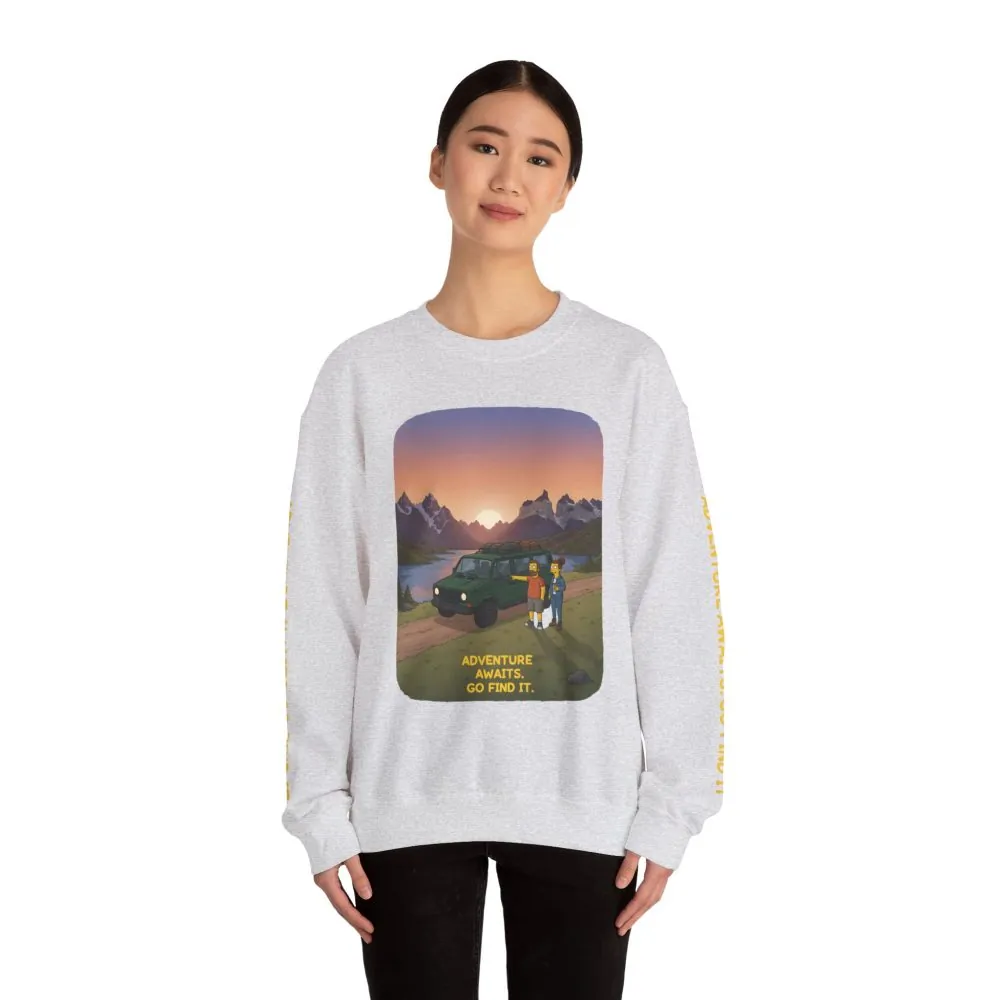 Unisex Heavy Blend™ Crewneck Sweatshirt — "Adventure Awaits-Go Find It" Design Sitcom-Line