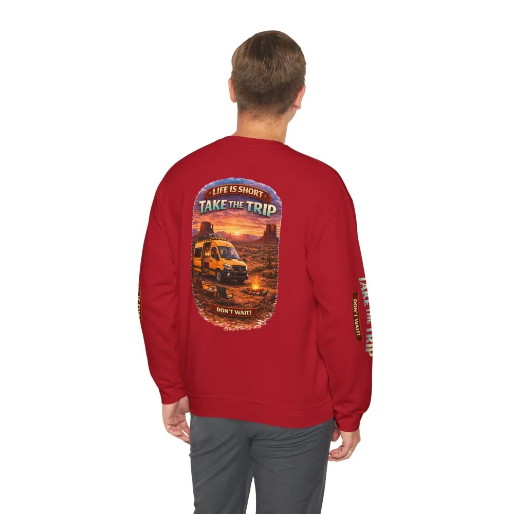 Unisex Heavy Blend™ Crewneck Sweatshirt — "Live Is Short Take The Trip" Design Scenic-Line