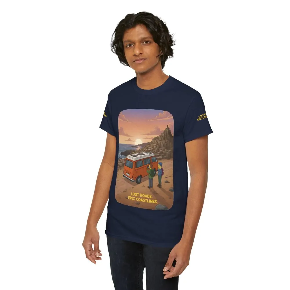 Unisex Heavy Cotton Tee — "Lost Roads Epic Coastlines" Design Sitcom-Line