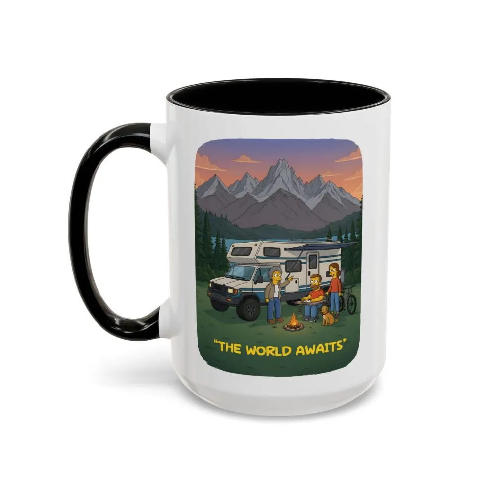Accent Coffee Mug (11, 15oz) — "The World Awaits" Design Sitcom-Line