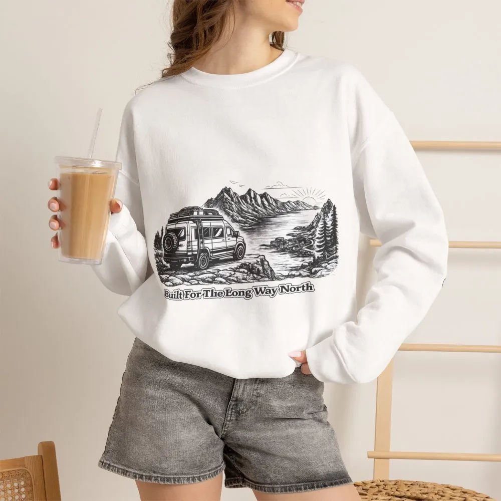 Unisex Heavy Blend™ Crewneck Sweatshirt — "Built For The Long Way North" Design Minimal-Line