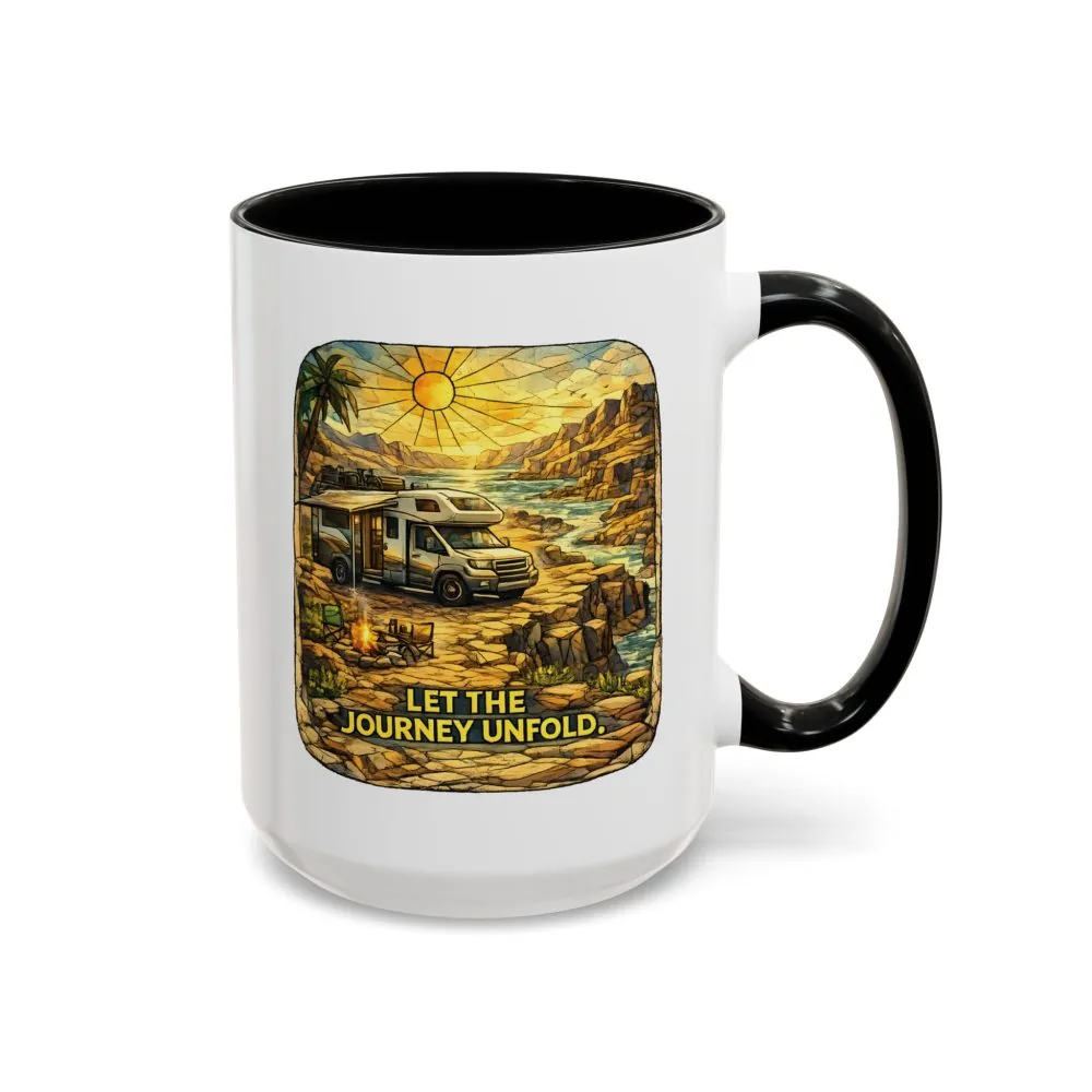 Accent Coffee Mug (11, 15oz) — "Let The Journey Unfold" Design Cubic-Line