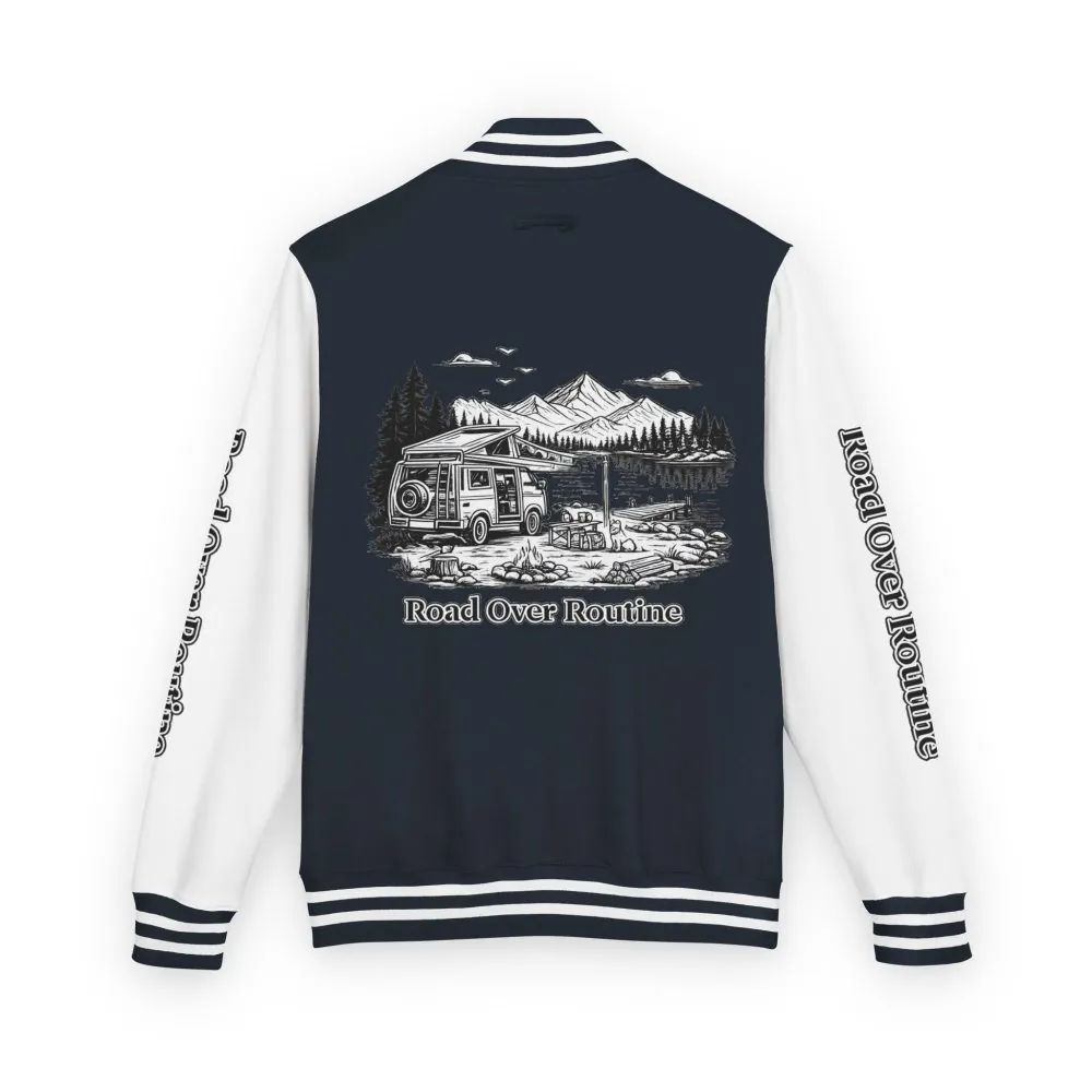Unisex Heavyweight Letterman Jacket — "Road Over Routine" Travel Varsity Coat
