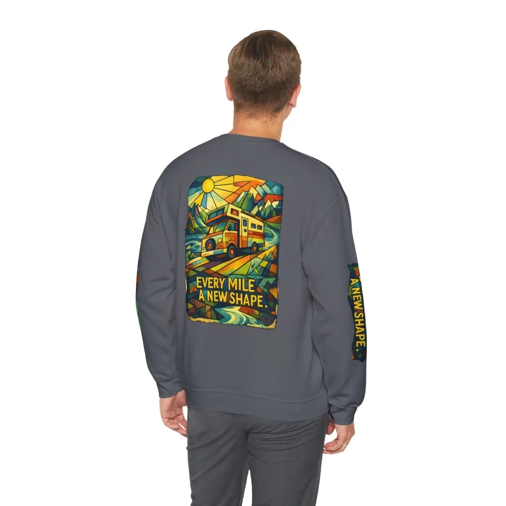 13454967801103760545_2048.jpeg Unisex Heavy Blend™ Crewneck Sweatshirt — "Every Mile A New Shape" Design Cubic-Line