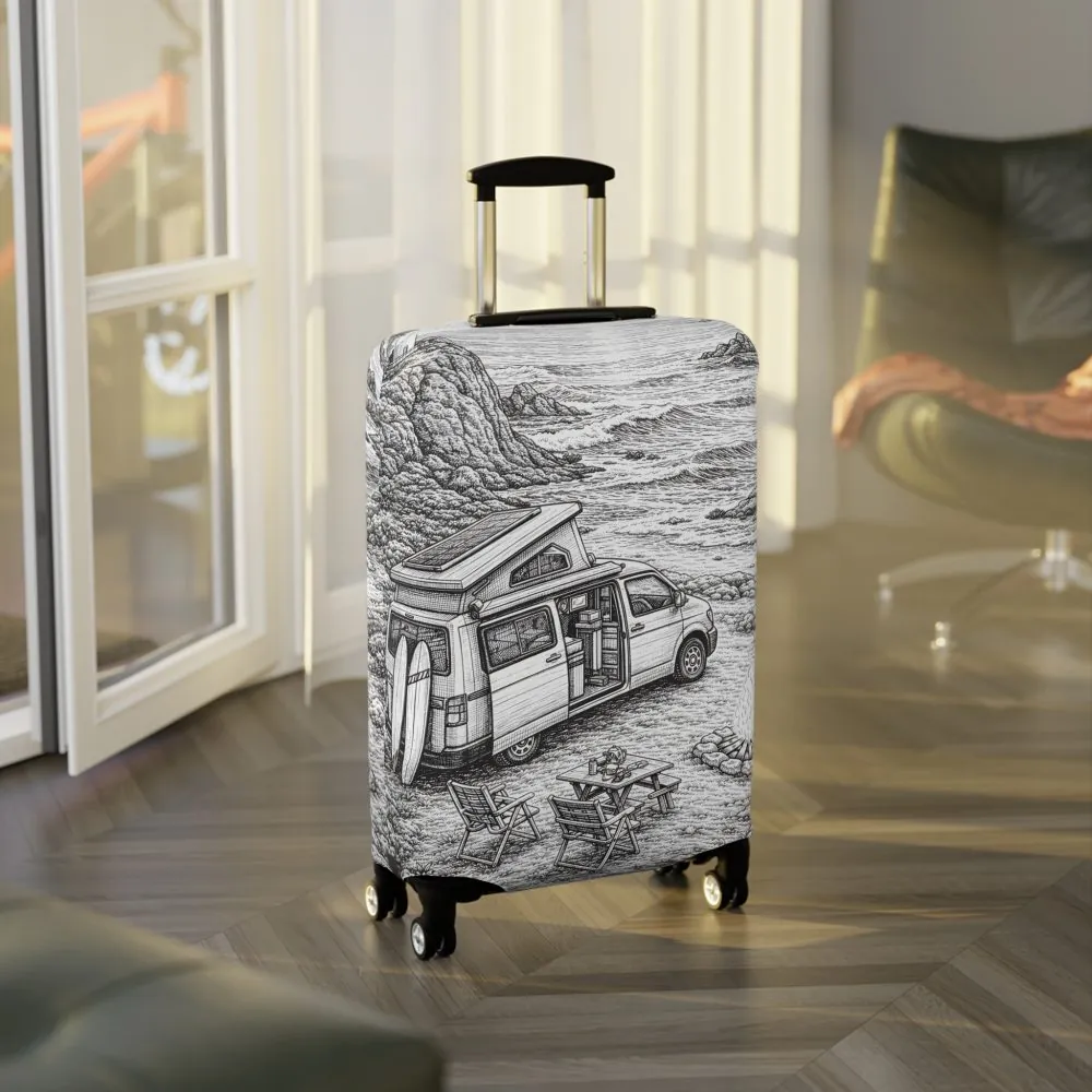 Luggage Cover — Adventure Camper Sketch Travel Suitcase