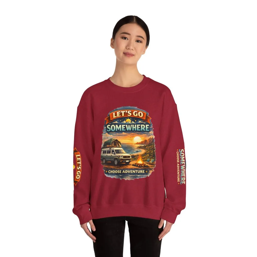 Unisex Heavy Blend™ Crewneck Sweatshirt — "Lets Go Somewhere" Design Scenic-Line