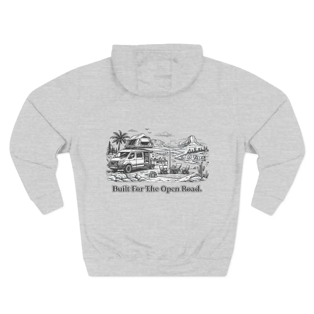 Three-Panel Fleece Hoodie - "Built For The Open Road" Design Minimal-Line