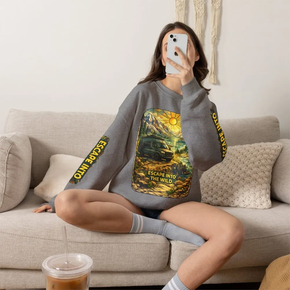 Unisex Heavy Blend™ Crewneck Sweatshirt — "Escape Into The Wild" Design Cubic-Line