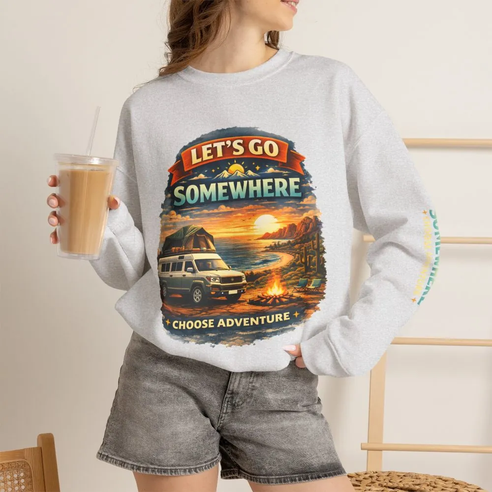 Unisex Heavy Blend™ Crewneck Sweatshirt — "Lets Go Somewhere" Design Scenic-Line