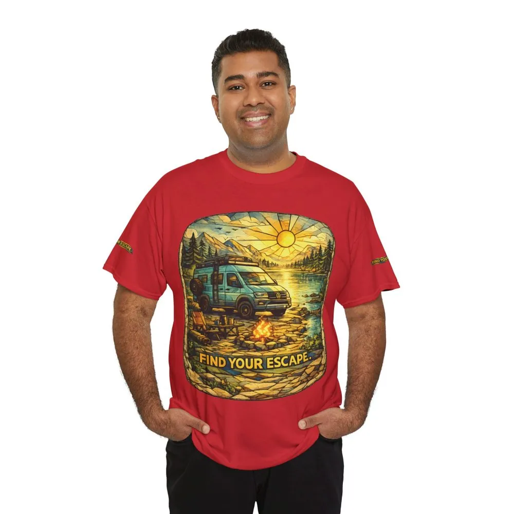 Unisex Heavy Cotton Tee — "Find Your Escape" Design Cubic-Line