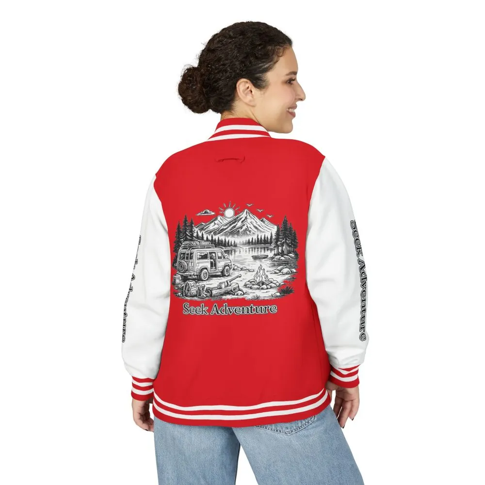 Unisex Heavyweight Letterman Jacket — "Seek Adventure" Travel Varsity Coat