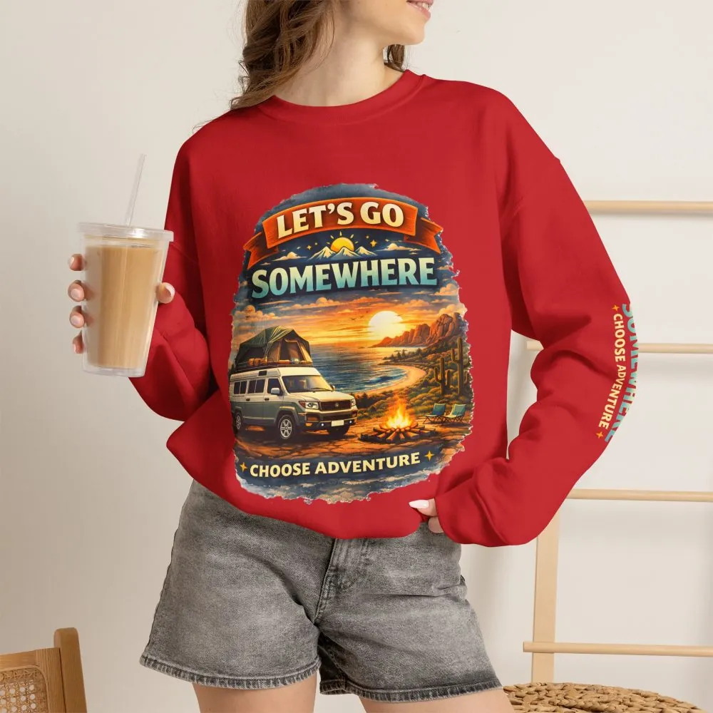 Unisex Heavy Blend™ Crewneck Sweatshirt — "Lets Go Somewhere" Design Scenic-Line