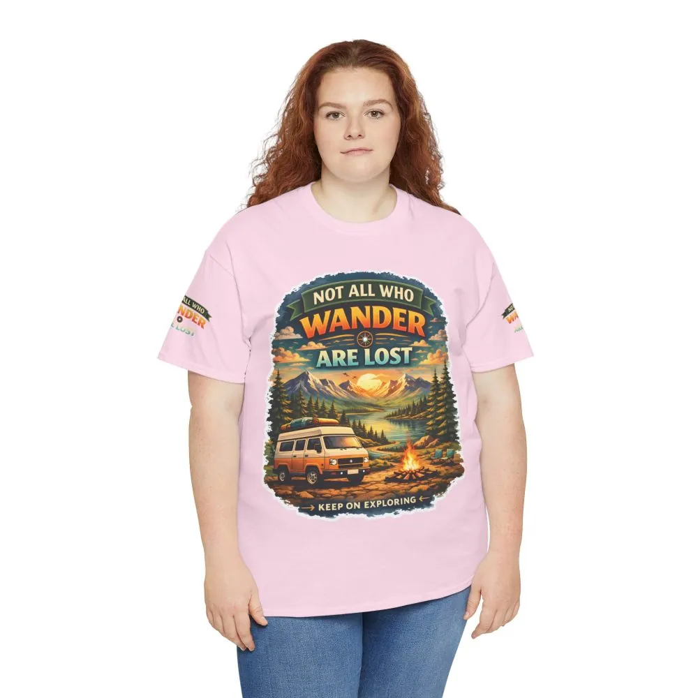 Unisex Heavy Cotton Tee — "Not All Who Wander Are Lost" Design Scenic-Line